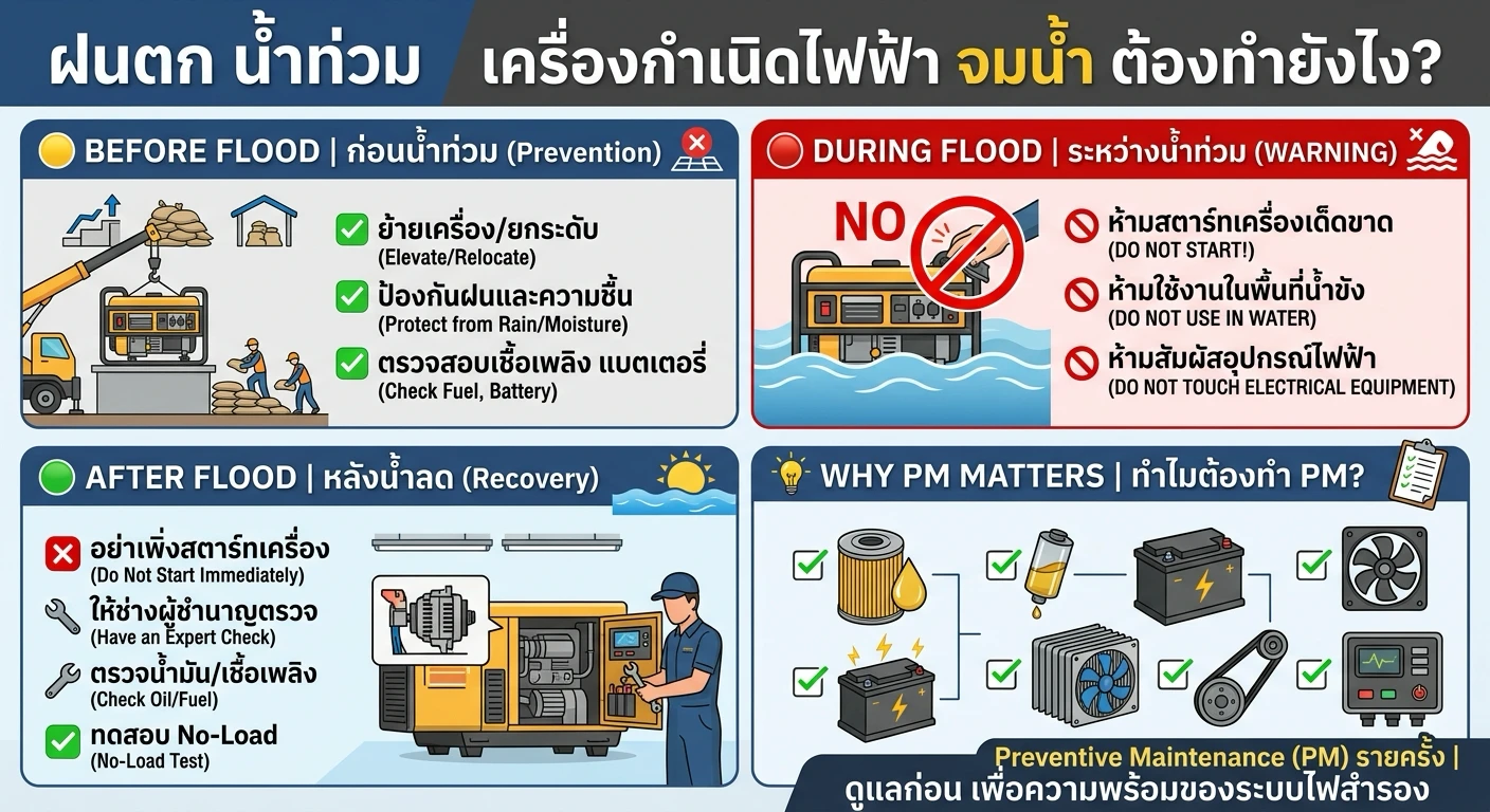 รวมคู่มือการรับมือและบำรุงรักษาเครื่องกำเนิดไฟฟ้าช่วงฝนตกน้ำท่วม
